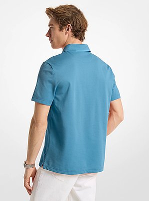Cotton Blend Piqu&eacute; Zip-Up Polo Shirt