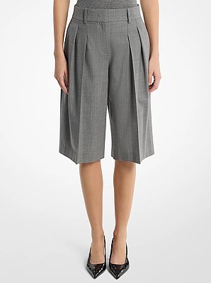 Pleated Wool Blend Trouser Shorts