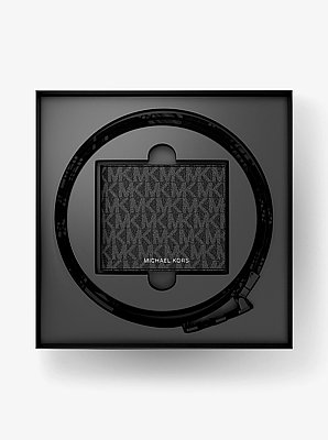 Brieftasche und G&uuml;rtel mit Signature-Logomuster im Geschenkset