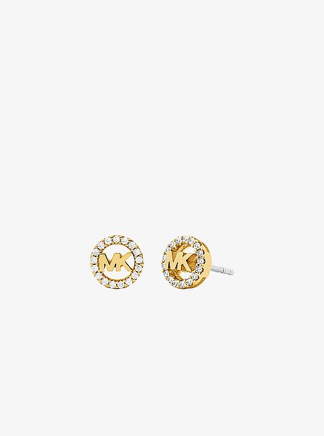 Pav&eacute; Logo Charm Stud Earrings