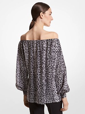 Snake Organic Silk Crepe De Chine Off-The-Shoulder Top