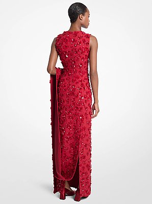 Hand-Embroidered Floral Double Crepe Sabl&eacute; Gown