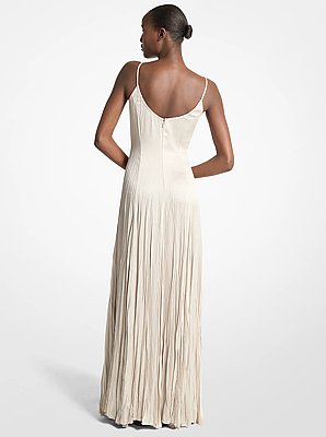 Vestido lencero maxi de charmeuse techno plisado