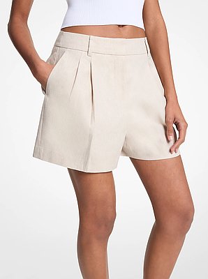 Pleated Linen and Cotton Shorts