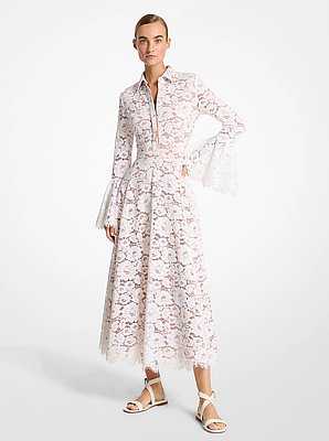 Floral Lace Bracelet-Sleeve Shirtdress