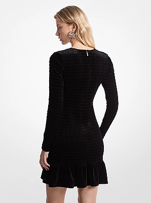 Smocked Stretch Velvet Dress