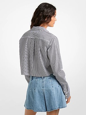 Striped Cotton Poplin Cropped Oxford Shirt