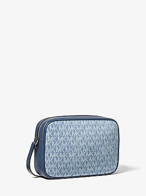 Sac &agrave; bandouli&egrave;re pour appareil photo Jet Set Travel en denim &agrave; imprim&eacute; &agrave; logo Signature