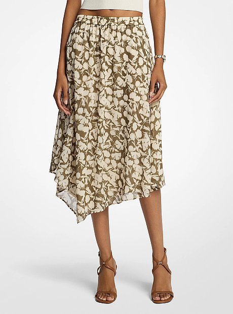 Floral Print Georgette Midi Skirt