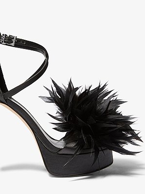 Cami Feather Trim Satin Platform Sandal