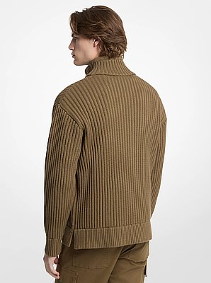 Su&eacute;ter de cuello de embudo de mezcla de algod&oacute;n texturizado