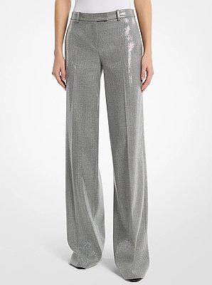 Camilla Sequin Wool Blend Wide-Leg Trousers