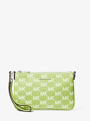 Jet Set Travel Small Logo Jacquard Denim Wristlet