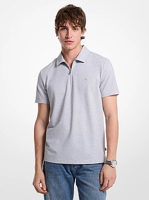 Cotton Blend Piqu&eacute; Zip-Up Polo Shirt