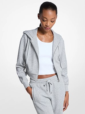 Sudadera corta con capucha, cremallera y jacquard con logotipo
