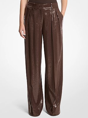 Sequined Crepe Sabl&eacute; Wide-Leg Trousers
