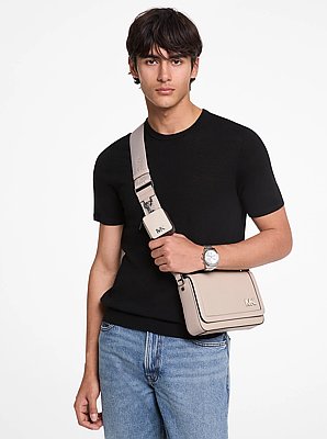 Umh&auml;ngetasche Edison Mini aus quer genarbtem Leder mit T&auml;schchen