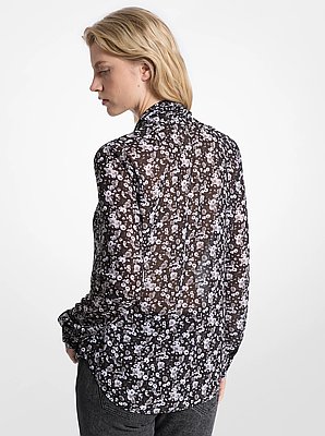 Floral Print Georgette Tie-Neck Blouse