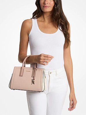 Laila Small Color-Block Pebbled Leather Satchel