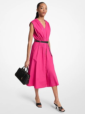 Stretch Cotton Poplin Belted Dress