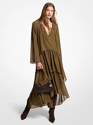 Ruffled Georgette High-Low Maxi Dress
