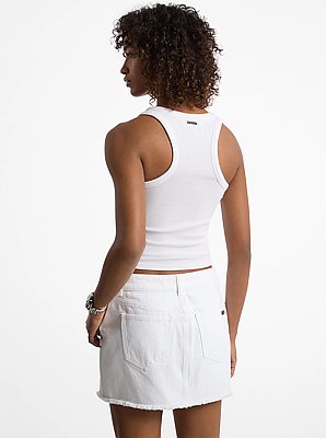 Tie-Front Ribbed Stretch Knit Tank Top