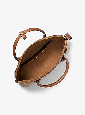 Bolso satchel Kaitlin grande de piel y lino