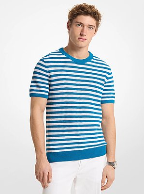 Pullover a maniche corte in cotone e mesh a righe