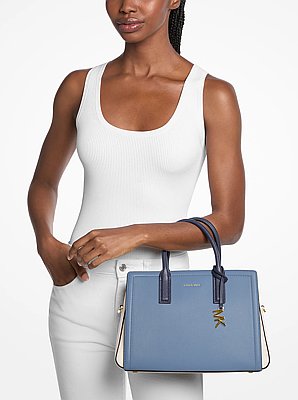 Laila Medium Color-Block Pebbled Leather Satchel