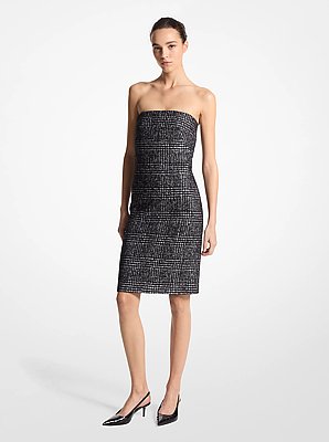 Vestido de tweed sin tirantes de mezcla de lana con estampado Pr&iacute;ncipe de Gales