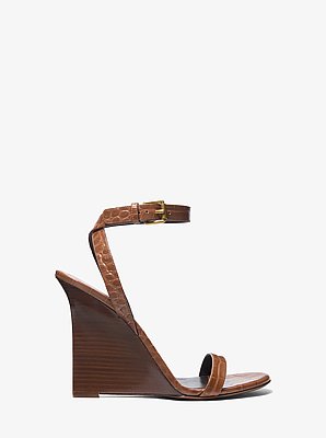Claudia Crocodile Embossed Leather Wedge Sandal