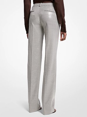Pantalones Carolyn de lana el&aacute;stica con estampado pata de gallo y lentejuelas bordadas a mano