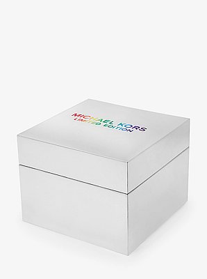 PRIDE Limited-Edition Oversized Raquel Rainbow Pav&eacute; Silver-Tone Watch
