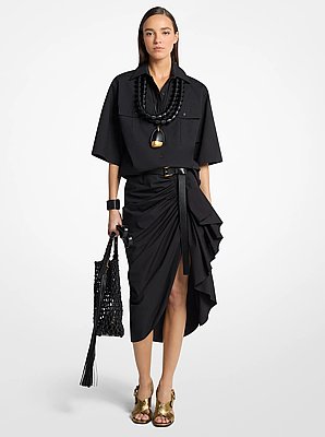 Ruched Cotton Poplin Pareo Skirt