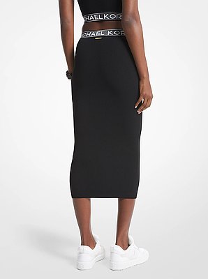 Falda midi de viscosa el&aacute;stica con cinta de logotipo