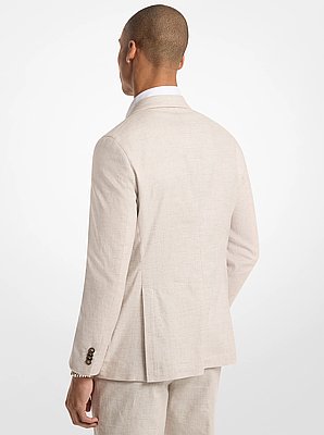 Stretch-Blazer aus Baumwolle und Leinen mit Karomuster