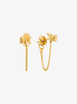 Precious Metal-Plated Sterling Silver Logo Chain Earrings