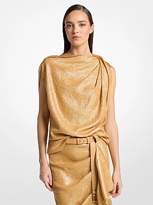 Silk Blend Georgette Lam&eacute; Draped Blouse