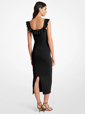 Ruffled Stretch Viscose Midi Dress