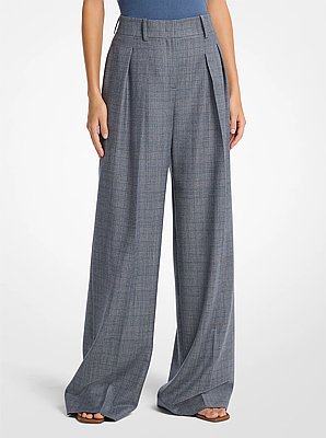 Glen Plaid Wool Pleated Slouch Trousers