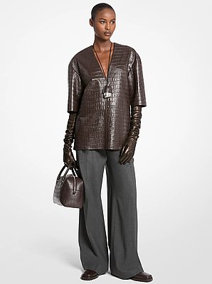 Kasia Medium Crocodile Embossed Leather Satchel