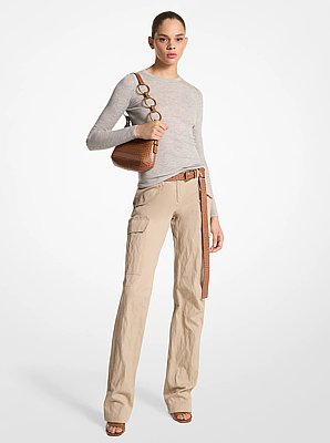 Pantaloni cargo in gabardine di cotone effetto stropicciato