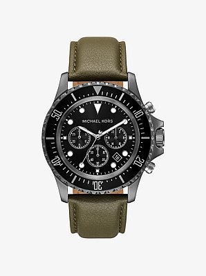 Oversized Everest Gunmetal-Tone and Leather Watch