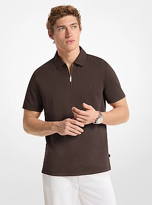 Polo zipp&eacute; en piqu&eacute; de coton m&eacute;lang&eacute;