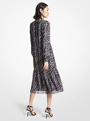 Vestido midi en georgette con estampado importante