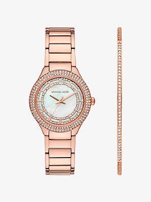 Mini Sylvia Pav&eacute; Rose Gold-Tone Watch and Bracelet Gift Set