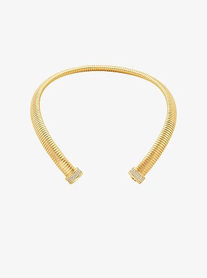 Precious Metal-Plated Brass Pav&eacute; Collar Necklace