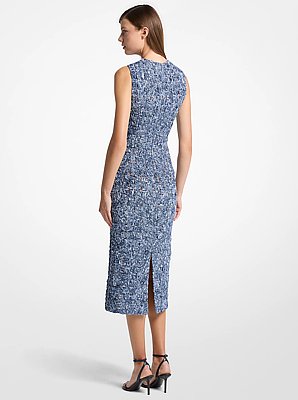 Vestido tubo de encaje soutache floral te&ntilde;ido anudado