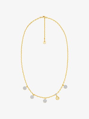 Brass Pav&eacute; Disk Charm Necklace