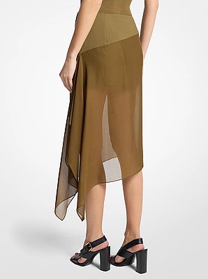 Stretch Tissue Wool Crepe and Silk Voile Veiled Skirt